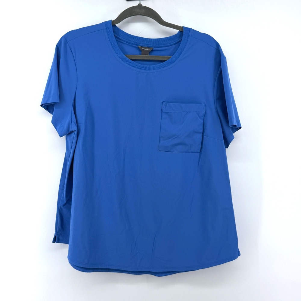 Eddie Bauer T-Shirt Pocket Performance XL Blue Women Active Hiking Tee Gorpcore